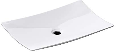 doporro Vasque Lavabo à Poser 60x39,5x8,5cm Lave Mains en Céramique Blanc avec Revêtement NANO Brüssel5096