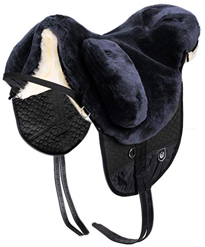 Werner Christ Fellsattel Premium Plus XH mit erhöhtem WIDERRIST- Hochwertiger baumloser Lammfellsattel Bare-Back-pad, Pferde-Sattel aus echtem Lammfell in anthrazit, Gr. Warmblut