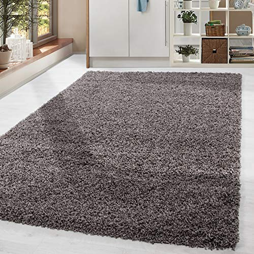 HomebyHome Shaggy Teppich Wohnzimmer 140 x 200 cm - Shaggy Teppich Hochflor Taupe Extra Weich und Flauschig - Waschbarer Langflor Teppiche für Schlafzimmer, Küche, Flur - Carpet, Halı, Kilim