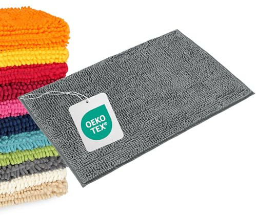 WohnDirect Badteppich 70x120 cm Grau – Hochflor & Waschbar | XXL-Format für mehr Komfort im ganzen Badezimmer