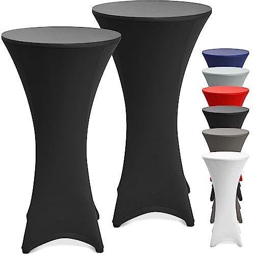 Beautissu 2er Set Stretch Stehtisch Hussen 80cm Schwarz – Waschbar Bügelfrei Stehtisch Hussen für Stehtische Stehtischhussen rutschfest Verstärkung Fußbereich Tischhusse Tischdecke Stehtisch – Stella