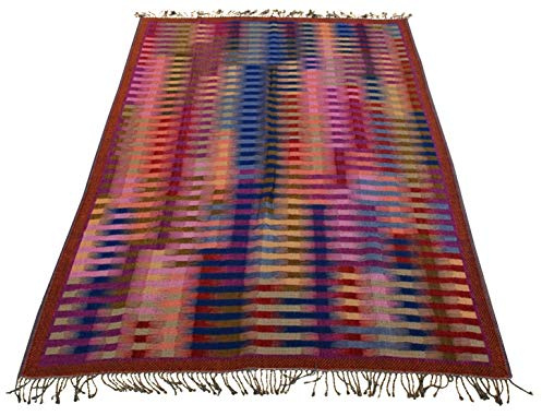 Lorenzo Cana Design Wolldecke jacquardgewebt aus feinster Wolle vom Merinolamm bunt Gemustert Mehrfarbig leuchtende Farben Wohndecke Wolle Sofadecke Kuscheldecke Plaid 140 cm x 200 cm 9626022