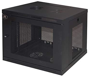 LINK armadio rack LK1909UT 19 pollici con porte traforate per installazione a muro in metallo nero dimensioni 60x45x51 cm capacità 9 unità compatibile con server capacità di carico 50 kg