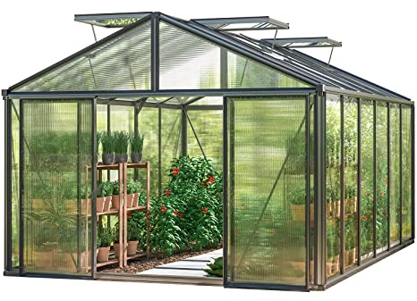 GFP Serre Asteria 24 Premium 311x460 cm avec Cadre de Fondation intégré Panneaux Double paroi 16 mm, Couleur Anthracite