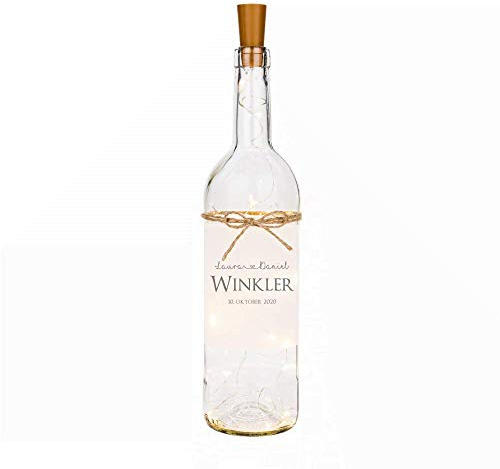 Manufaktur Liebevoll Flaschenlicht Geldgeschenk Hochzeit Hochzeitsgeschenke für Brautpaar Led Leuchtflasche personalisiert Name Datum Hochzeitsdeko Flasche Kleinigkeit