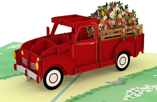 Lovepop® Garden Truck 3D-Pop-Up-Karte – zum Valentinstag, Geburtstag, Mutter-, Vater-, Jahres- oder Hochzeitstag, handgemachte 3D-Grußkarte mit Einsteckfach und Umschlag
