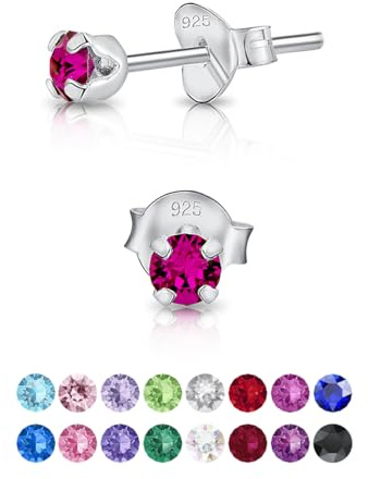 DTPSilver - 925 Sterling Silver Round TINY Stud Earrings made with Glittering Crystals from Swarovski® Elements - Diameter: 3 mm - Colour : Fuchsia