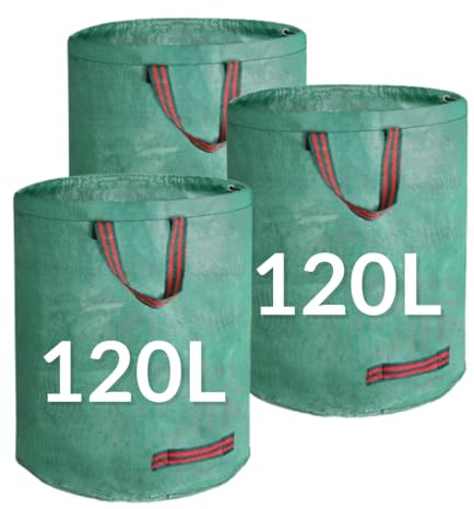 VIROSA Large Garden Waste Bags | PACK of 3 | H76cm, D67 cm | Ideal for Large Amounts of lightweight Garden Waste | Reusable Waterproof Refuse Sack with Handles (120 Litres)