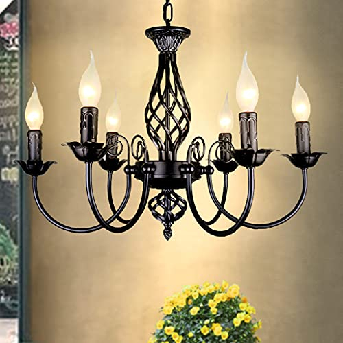 Vintage Kronleuchter Kerze Antik Pendelleuchte Industrie Hängeleuchte Wohnzimmerlampe Rustikale Anhänger Metall Pendellampe Höhenverstellbar E14 Retro Eisen Deckenleuchte Loft Lüster,Schwarz,6 lights