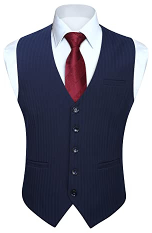 HISDERN Chalecos Azul para Hombre de Vestir Formal Boda Fiesta Elegantes Chaleco Traje Hombre Azul Marino Casual Clásico con Bolsillos Negocio XL