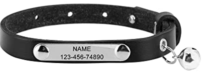 Filhome Personalisiert Katzenhalsband mit Namen und Adresse aus PU-Leder Verstellbare Sicheres Halsband für Katzen Welpen (20-26cm, Schwarz)