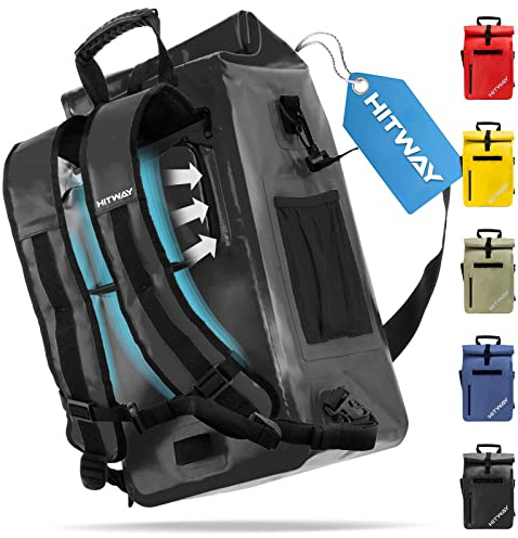HITWAY-Sacoche de Vélo 3en1-Adaptée comme Sacoche de Sac à dos-Sacoche-100% Imperméable à l'eau-3M Imperméable à l'eau-avec Support de siège arrière, Noir, Taille unique