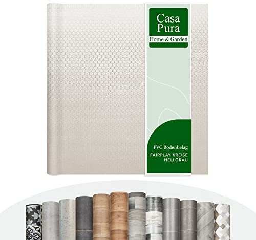 casa pura Vinylboden Meterware Holzoptik Fliesenoptik Steinoptik - PVC Bodenbelag - Vinyl Designbelag für Küche, Bad & Wohnbereich (Fairplay Kreise Hellgrau, 100x800cm)