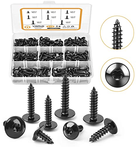 VIGRUE Bohrschrauben Selbstschneidend 310 Stück Tapping Screws Flachkopf Kreuzkopf Karosserieschrauben Sortiment Holzschrauben Kohlenstoffstahl Trockenbau Möbel Maschine Schrauben Set Schwarz