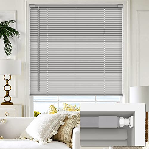 LazBlinds No Tools No Drill 1 Vinyl Mini Blinds, Cordless Blinds for Windows, Light Filtering Horizontal Window Blinds & Shades, 42 W x 48 H, Grey