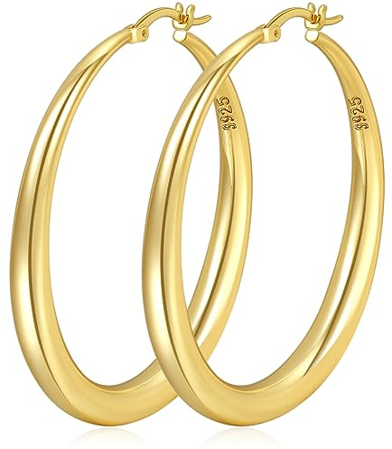 PABBEU Creolen Silber 925 Groß Dick Hypoallergen Leicht Ohrringe 35/40/50MM | Klobig Chunky Ohrringe Creolen Dick Silber 925 Damen Nickelfrei Bleifrei Hochglanzpoliert Klassisch Elegant Alltag Büro Abend