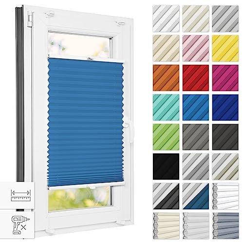 Estika Plissee ohne Bohren 115 cm x 120 cm - Blau - Bruchfeste Klemmhalter, Plissee Klemmfix, Rollos für Fenster ohne Bohren, Jalousien Fenster für innen, Raffrollo, Fensterplissee