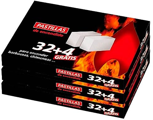 AC - Pack de 3 Paquetes de 48 Pastillas para enciender Fuegos - Encendido de barbacoas, chimeneas, hogueras, cocinas de leña, Estufas - Color Blanco