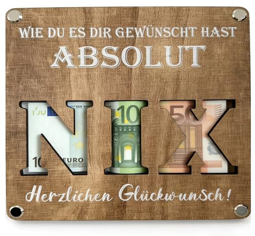 Geldgeschenk Verpackung NIX - Nichts gewünscht für Geburtstag Reisen Urlaub Hochzeit alle die Nichts wollen Lustige Geschenke für Männer und Frauen Party (Geldgeschenk Verpackung NIX)