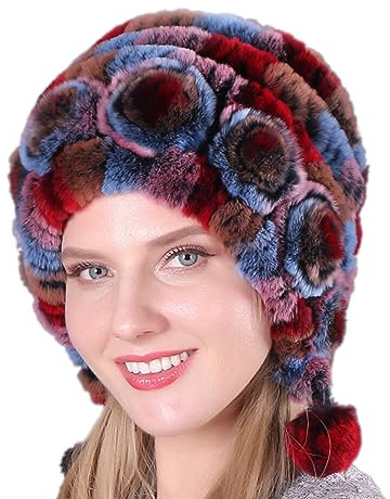 ISAKEN Fellmütze Damen Pelzmütze Wintermütze Faux Fuchs Warm Weich Pelz Mütze Herbst Winter Plüschmütze Eleganter Kunstfell Strickmütze Beanie Mütze Für Frauen Für Zuhause Reisen Skiwandern