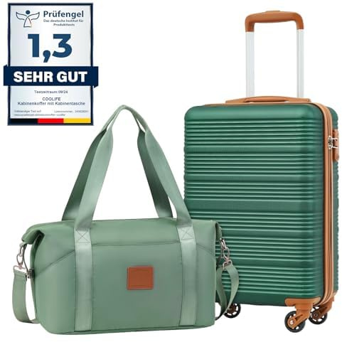 COOLIFE Handgepäck Koffer 55x35x20cm für Ryanair, 40x25x20cm Reisetasche | Trolley Handgepäck für Kurztrips und Geschäftsreisen, Leichter ABS Hartschale mit TSA-Schloss, Teleskopgriff, 4 360° Rollen