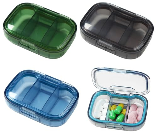 3-Teilige Pillendose Mit 3 Fächern, Pillen-Organizer, Reise-Pillendose, Kleine Medikamentenbox, Geeignet Für Geschäftsreisen, Reisen, Ausflüge Und Camping (Blau, Grün, Schwarz)