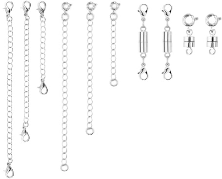 XIHIRCD 6pcs Chaînes d'Extension de Collier, 6 Tailles Rallonge de Bracelet avec 4pcs Double Fermoir de Collier Magnétique, Chaînes d'Extension pour Femmes Fabrication de Bijoux Artisanaux(Argent)