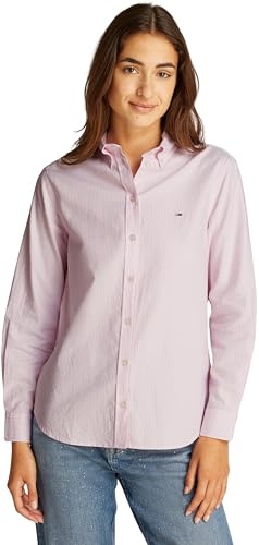 Tommy Jeans Chemise Femme Oxford Regular Fit, Multicolore (Pink/White Stripe), L