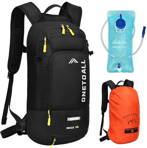 LOCAL LION ONETOALL Fahrradrucksack Klein 10L mit Regenschutz und Helmnetz, Skirucksack für Damen und Herren, Kleiner Wanderrucksack Wasserdicht zum Skifahren Radfahrren Wandern Tagestour