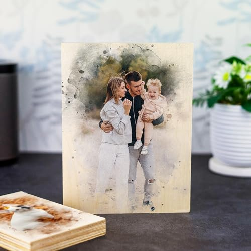 Personalised Custom Wooden Photo Block Your Own Photo Custom Image Wooden Water Colour Effect (10cm x 15cm)
