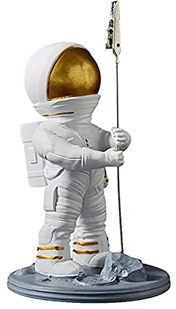 KIUGOP Tischkartenhalter Gold Astronaut Figur Tischnummernhalter Fotoständer Clip Memohalter Dekofigur Skulptur Zettelhalter Für Restaurant Schreibtisch Büro Wohnzimmer Tischdeko Silvester Deko,Weiß