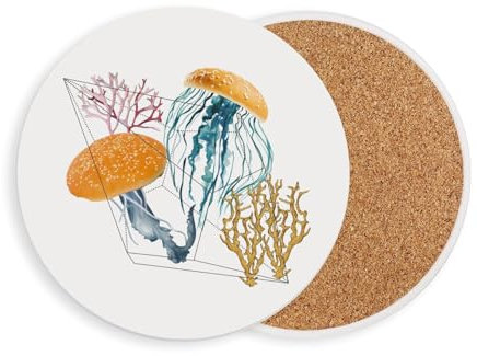 Untersetzer aus Keramik – Qualle Hamburger Collage Art Surrealismus Meer Ozean – 1 Einheit (108 x 108 mm)