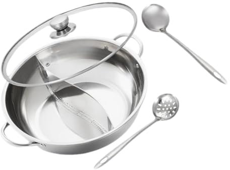 IMIKEYA Pentola per Stufato in Acciaio Inox Doppio Lato Divisa per Stufato Adatta per Gas Induzione e Fornelli Elettrici Manico Antiscottante