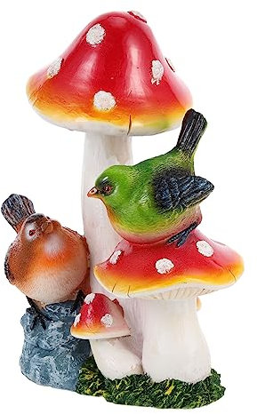POPETPOP Statue D'oiseau Champignon Artisanat en Résine Décoration De Jardin Scène De Jardin Ornement