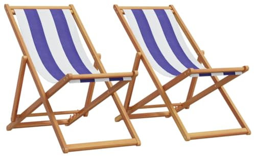 Lauuoeriau Furniture Item Home Klappbare Strandstühle, 2 Stück, Blau und Weiß, Stoff und Massivholz-Möbel