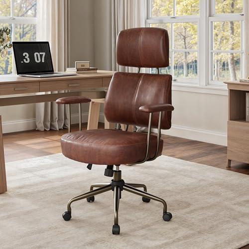 EUREKA ERGONOMIC Bürostuhl Ergonomisch, Bequeme Schreibtischstühle aus PU-Leder mit Lendenstütze, verstellbarem Kopfstütze, hoher Rücken Drehstuhl für Zuhause/Büro- Brün