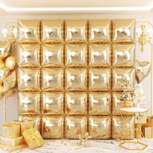 OTLGEUA Light Gold Square Foil Balloons Wall Backdrop 25Pcs Double Sided Light Gold Balloon Tunnel Arch Kit for New Year Birthday Anniversary Wedding Graduation Party Decorations