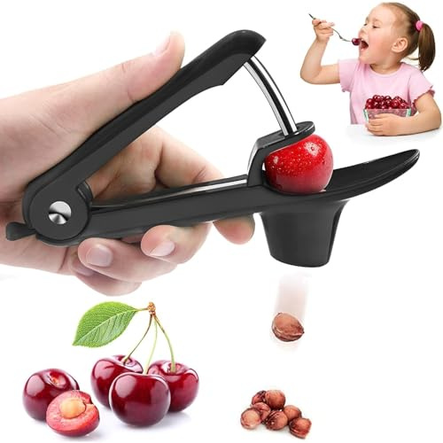 Snocciolatore per ciliegie, strumento per rimuovere noccioli di ciliegie, marmellata, snocciolatore per olive con design a serratura salvaspazio, nero