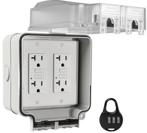 Vagueior Waterproof Outdoor Electrical Outlet Box, Nonmetallic Heavy Duty Box IP66 Waterproof and Dual 20A WRTR GFCI Receptacles Kit, Suitable for Courtyard and Garden, ETL Listed, Grey