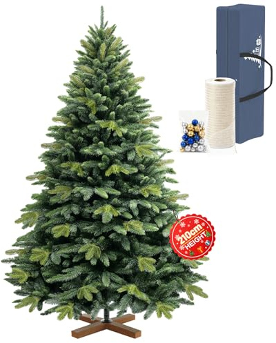 Ferzone 210cm Künstlicher Weihnachtsbaum mit 200 LED Beleuchtung&Aufbewahrungstasche, Grün Großer Tannenbaum mit Holz Ständer, 1474 PVC/PE Zweigen, Klapp-Schirmsystem, für Außen Innen