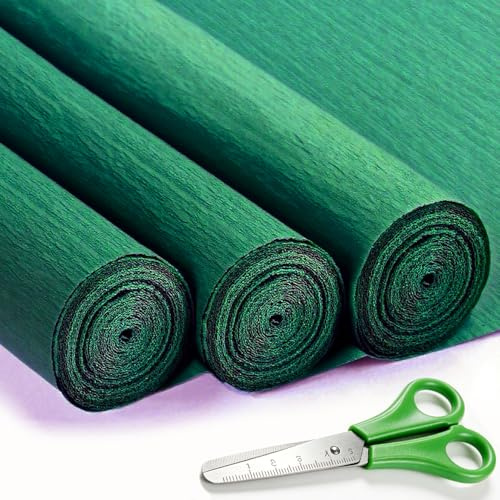 VNAKER Krepppapier Dunkelgrün 43x250cm, 3 Rollen für Basteln, Dekoration | Krepppapier Tannengrün für Handwerke, eburtstag, Hochzeiten, Valentinstag-Dekorationen