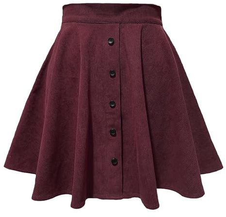 Mesduri Damen Kord-Faltenrock A-Linien Minirock Hohe Taille Vintage Skaterrock mit Knopfleiste Reißverschluss Herbst Cordrock (DE/NL/SE/PL, Alphanumerisch, M, Regular, Regular, Weinrot)