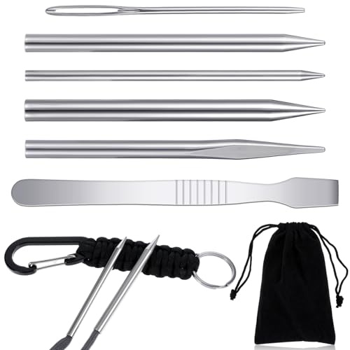 DOPENSPI 6 piezas de accesorios de paracord, FID con agujas, agujas de coser paracord, herramienta de alisado con bolsa de almacenamiento para artesanos, tejidos de cuero, manualidades