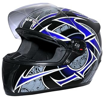 Nerve Motorradhelm Integralhelm NS2013 Vollvisierhelm Fullface Motorrad Helm Mofa Motorroller Damen Herren Erwachsene - schwarz-blau