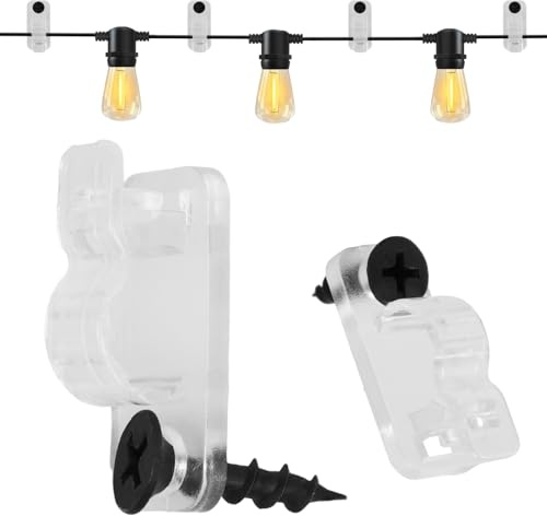 ZY-otu 60Pack Outdoor String Light Clips Screw-in Hooks, Weatherproof Cable Hangers for Patio, Fence & Wall - Easy Installation for Fairy Lights, Christmas & Holiday Decorations