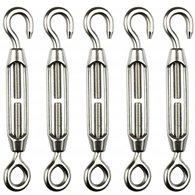 Turnbuckle Wire Tensioner,Stainless Steel Rigging Screw Jaw,Chain Hooks Strainer Eye Wire Rope M4 Pack of 5 Hardware Accessories