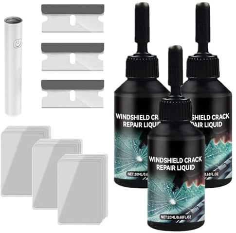 Kit Riparazione Parabrezza Colla Parabrezza Auto Riparazione Parabrezza Kit di Riparazione Vetro Crepato, Tela Ragno, Stella, Intaglia, Mezzaluna Luna Mezza Luna