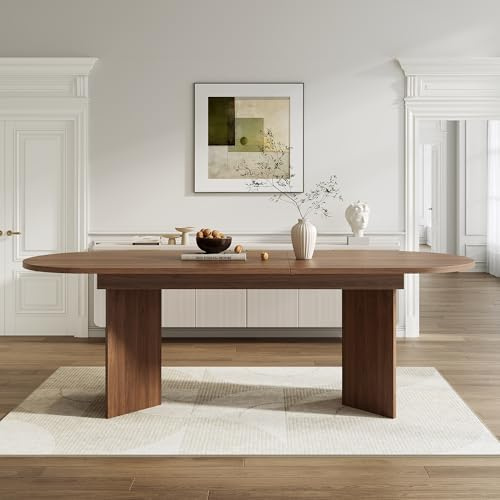 BTM Extendable Dining Table 160/200×90cm, Rounded Corners Thickened Tabletop for 6-8 People, Simple Style, Walnut