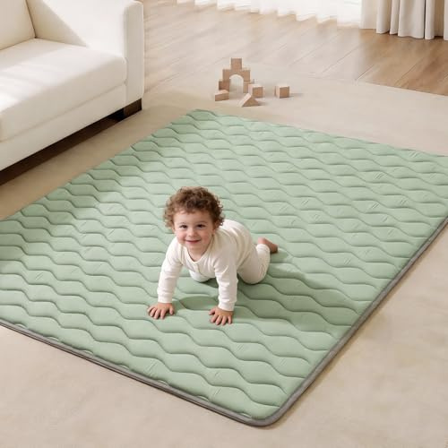 Blissful Diary Baby Spielmatte für Boden, 71x59 Zoll Extra Dick & Groß Weiche Gepolsterte Schaumstoff-Matte für Babys und Kleinkinder, Faltbare Waschbare Krabbelmatte für Laufgitter, Salbeigrün