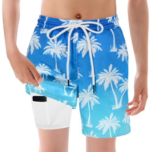 YYDSXK Short de Bain Garcon, Shorts de Bain pour Enfant avec Compression, Maillot de Bain Garçons 2 en 1, Anti Poussière, Anti Sable et Protection Solaire, Shorts de Plage Cool et Elégants
